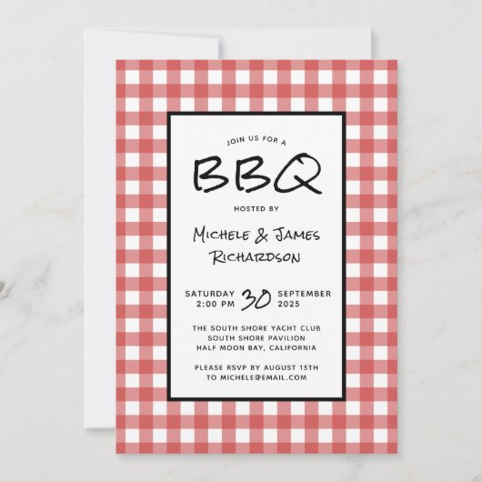Klassiek rood en wit geruit BBQ-picknickfeest Kaart (Voorkant)