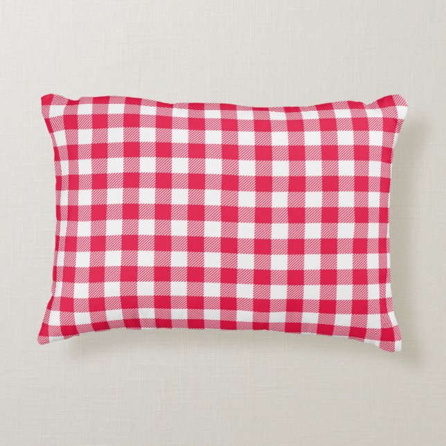 Klassiek rood en wit geruit patroon rustiek accent kussen (Achterkant)