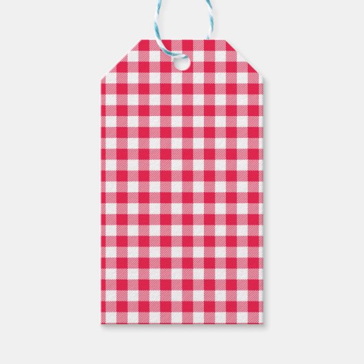 Klassiek rood en wit geruit patroon rustiek cadeaulabel (Voorkant)