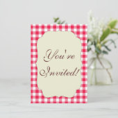 Klassiek rood en wit geruit patroon rustiek kaart (Staand voorkant)