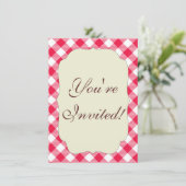 Klassiek rood en wit geruit patroon rustiek kaart (Staand voorkant)
