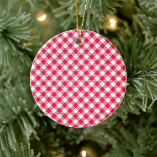 Klassiek rood en wit geruit patroon rustiek keramisch ornament