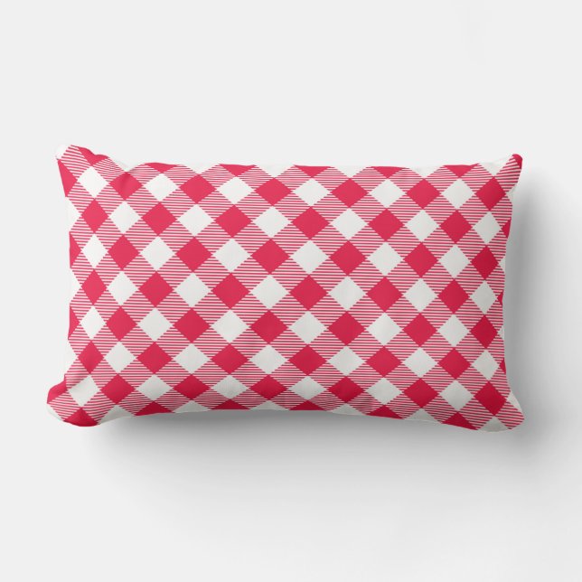 Klassiek rood en wit geruit patroon rustiek kussen (Voorkant)