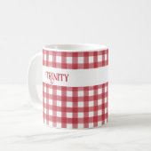 Klassiek Rood en Wit Gingham Plaid Gepersonaliseer Koffiemok (Voorkant links)