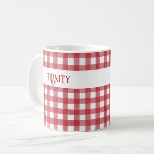Klassiek Rood en Wit Gingham Plaid Gepersonaliseer Koffiemok (Voorkant links)