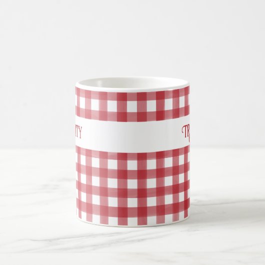 Klassiek Rood en Wit Gingham Plaid Gepersonaliseer Koffiemok (Center)