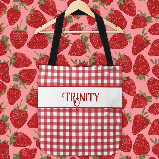 Klassiek Rood en Wit Gingham Plaid Gepersonaliseer Tote Bag