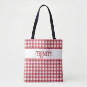 Klassiek Rood en Wit Gingham Plaid Gepersonaliseer Tote Bag (Voorkant)