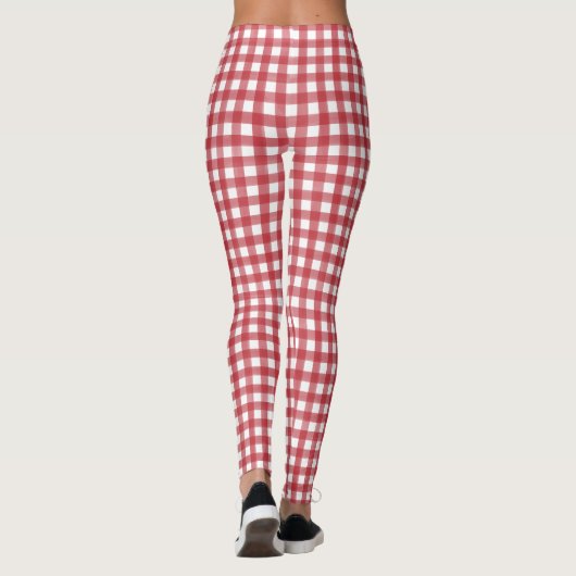 Klassiek Rood en Wit Gingham Plaid Patterned Leggings (Achterkant)