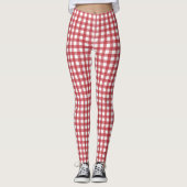 Klassiek Rood en Wit Gingham Plaid Patterned Leggings (Voorkant)