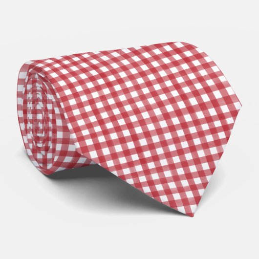 Klassiek Rood en Wit Gingham Plaid Patterned Stropdas (Opgerold)