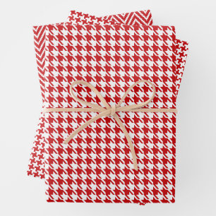 Klassiek rood en wit Houndstooth patroon Inpakpapier Vel