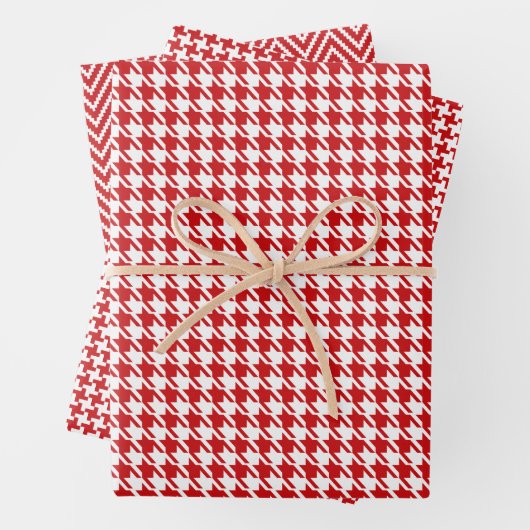 Klassiek rood en wit Houndstooth patroon Inpakpapier Vel (In situ)