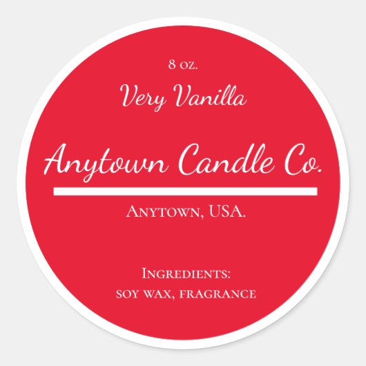 Klassiek Rood en Wit Kaarsenpotje Label (Voorkant)