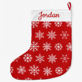 Klassiek rood en wit sneeuwvlok patroon gepersonal grote kerstsok (Achterkant)