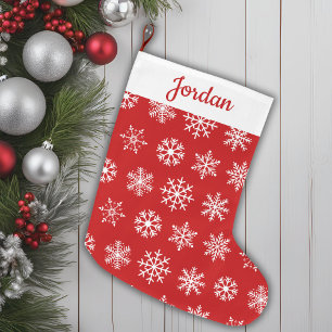 Klassiek rood en wit sneeuwvlok patroon gepersonal grote kerstsok