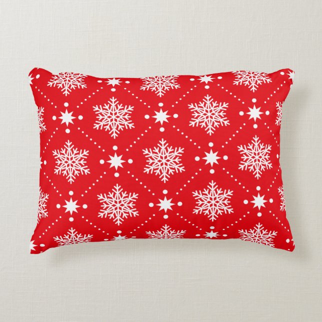 Klassiek rood en wit Snowflakes kerstpatroon Decoratief Kussen (Voorkant)