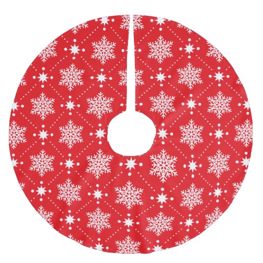 Klassiek rood en wit Snowflakes kerstpatroon Kerstboom Rok (Voorkant)