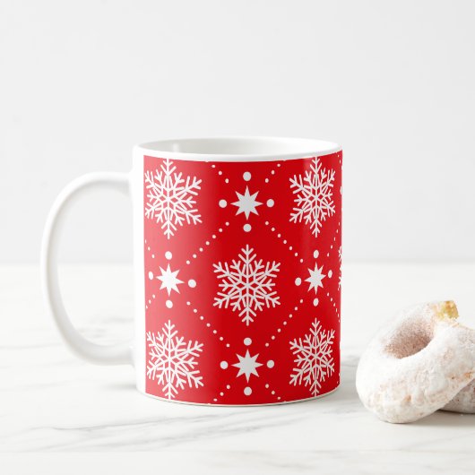 Klassiek rood en wit Snowflakes kerstpatroon Koffiemok (Met donut)