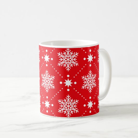 Klassiek rood en wit Snowflakes kerstpatroon Koffiemok (Voorkant rechts)