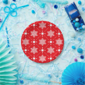 Klassiek rood en wit Snowflakes kerstpatroon Papieren Bordje (Feest)