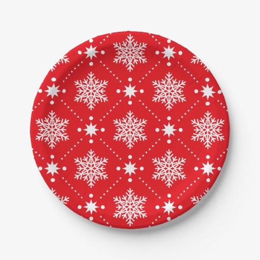 Klassiek rood en wit Snowflakes kerstpatroon Papieren Bordje (Voorkant)