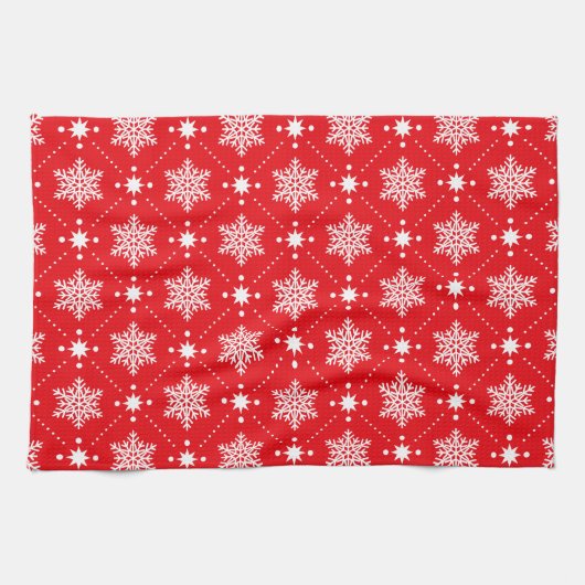 Klassiek rood en wit Snowflakes kerstpatroon Theedoek (Horizontaal)