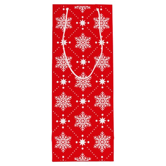 Klassiek rood en wit Snowflakes kerstpatroon Wijn Cadeautas (Achterkant)