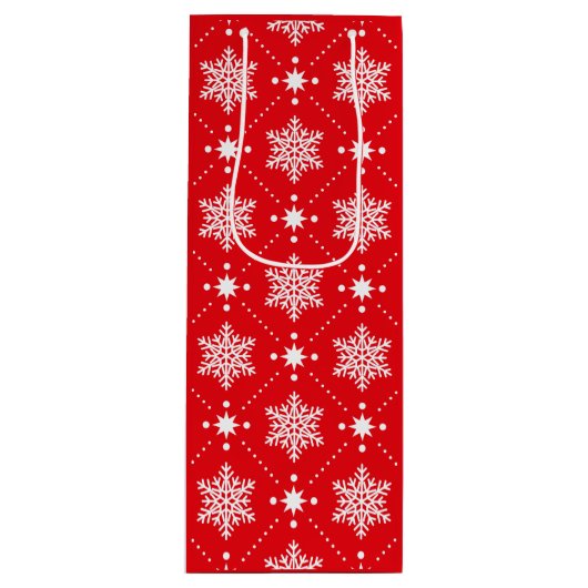 Klassiek rood en wit Snowflakes kerstpatroon Wijn Cadeautas (Voorkant)