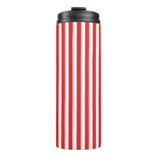 Klassiek rood en wit verticaal strepenpatroon thermosbeker