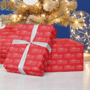Klassiek rood en wit vrolijk kerstscript cadeaupapier