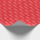 Klassiek rood en wit vrolijk kerstscript cadeaupapier (Hoek)