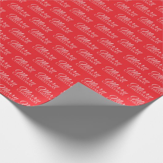 Klassiek rood en wit vrolijk kerstscript cadeaupapier (Hoek)