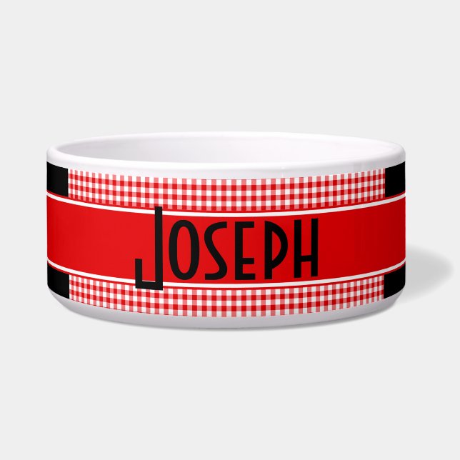 Klassiek rood en zwart met Gingham Check Pet Bowl  Voerbakje (Voorkant)