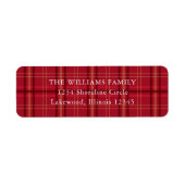 Klassiek rood geruit kerst retouradres etiket (Voorkant)