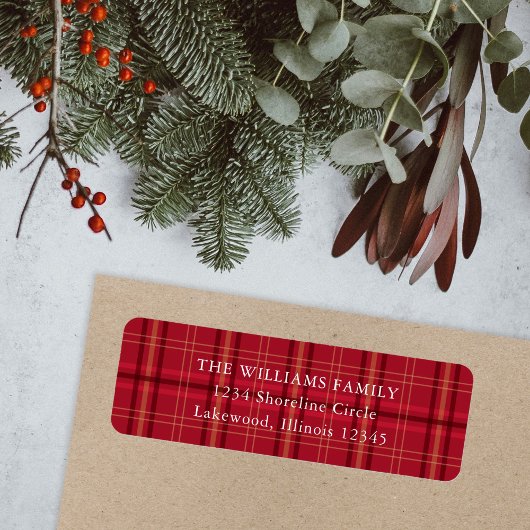 Klassiek rood geruit kerst retouradres etiket