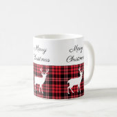 Klassiek rood geruite hert vrolijk kerstfeest koffiemok (Voorkant rechts)