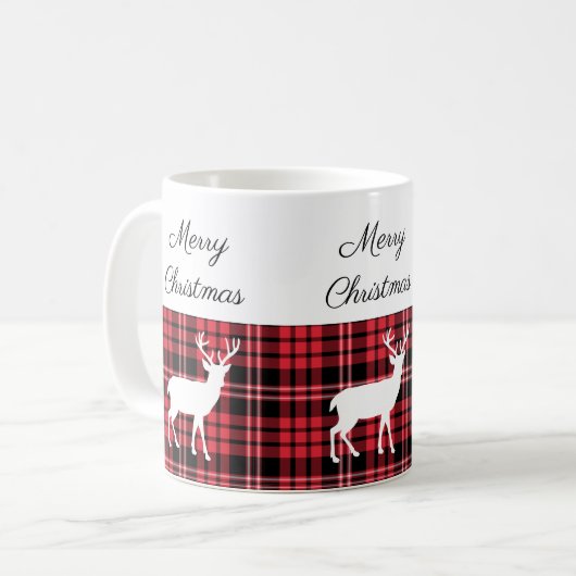 Klassiek rood geruite hert vrolijk kerstfeest koffiemok (Voorkant links)