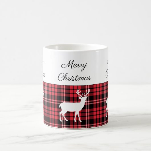 Klassiek rood geruite hert vrolijk kerstfeest koffiemok (Center)
