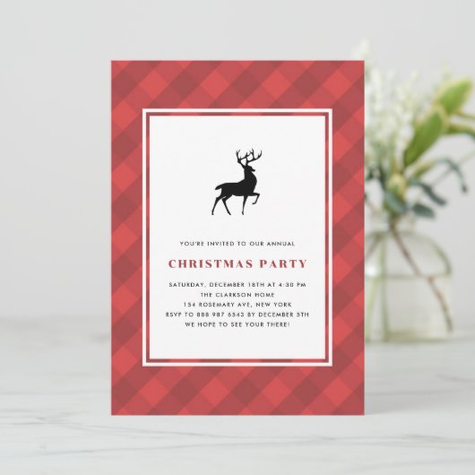 Klassiek rood geruite patroon herten kerstfeest kaart (Staand voorkant)