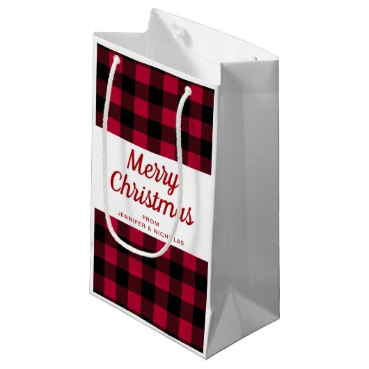 Klassiek rood gespeeld patroon Vrolijk kerstfeest Klein Cadeauzakje (Voorkant Gekanteld)