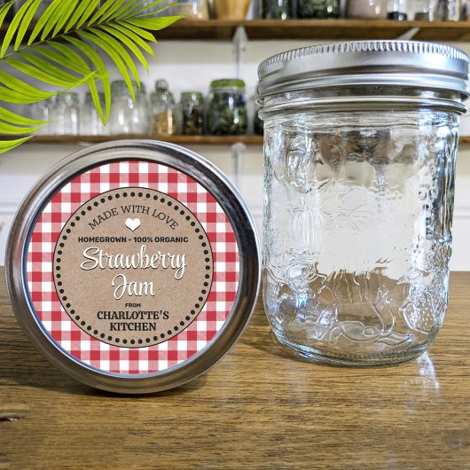 Klassiek rood Gingham Canning Jar Label