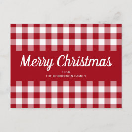 Klassiek Rood Gingham Prettig Kerstfeest Briefkaart