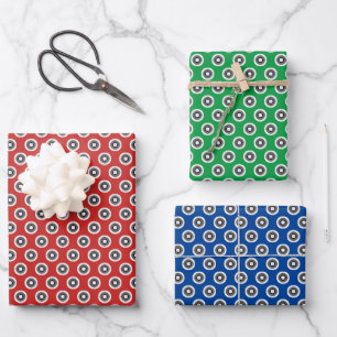 Klassiek rood groen blauw & zwart wit stippenpatro inpakpapier vel