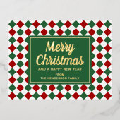 Klassiek Rood Groen Check Vrolijk Kerstgoud Folie Feestdagen Briefkaart (Voorkant)
