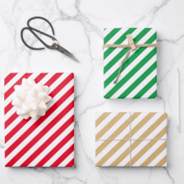 Klassiek Rood Groen Goud Kerstmis Streeppatroon Inpakpapier Vel
