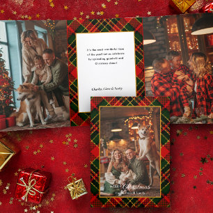 Klassiek rood, groen, goud kerstplaid 1-foto drieluik kaart