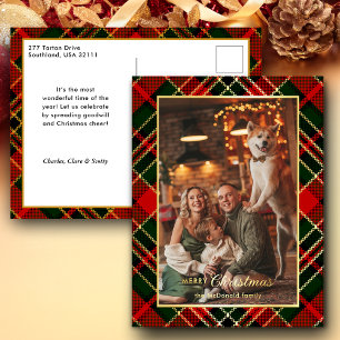 Klassiek rood, groen, goud kerstplaid 1-foto folie feestdagen briefkaart