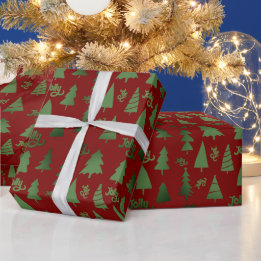 Klassiek Rood & Groen Kerstboom Jolly Patroon Cadeaupapier