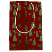 Klassiek Rood & Groen Kerstboom Jolly Patroon Medium Cadeauzakje (Voorkant)